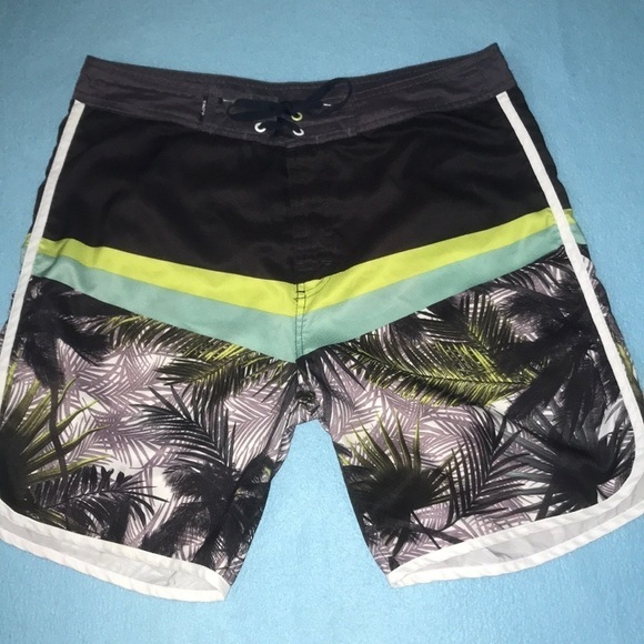 DRIPT swimsuit palm print neon chevron stripes drawstring velcro closure size 46 - Picture 1 of 5